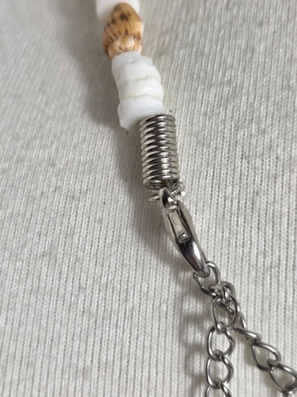 Bohemian-Style Necklace White Heishi Beads with Small Tan Seashell Spacers